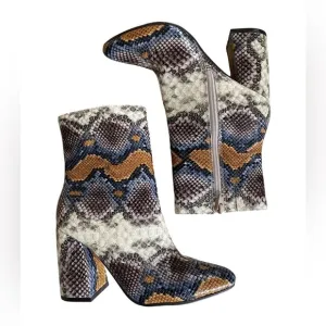 The Limited Erica Multicolor Snake Print Mid Calf Block Heel Boots Size 6