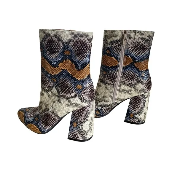 The Limited Erica Multicolor Snake Print Mid Calf Block Heel Boots Size 6