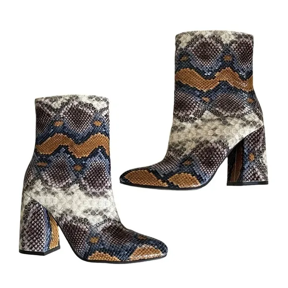 The Limited Erica Multicolor Snake Print Mid Calf Block Heel Boots Size 6