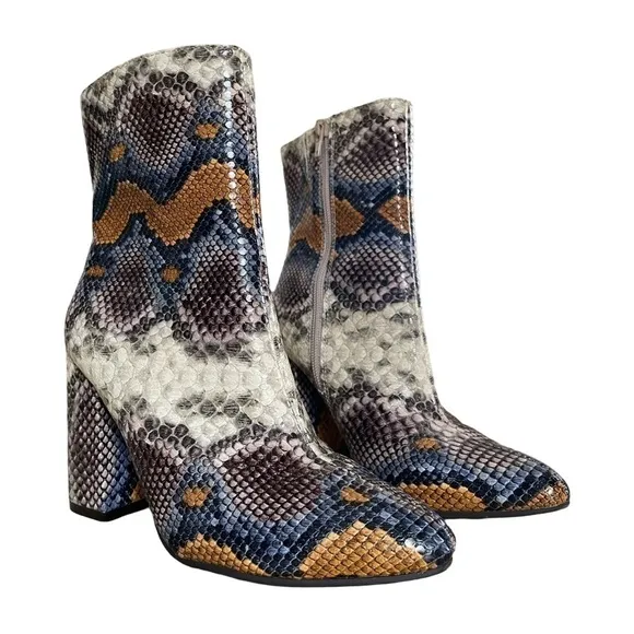 The Limited Erica Multicolor Snake Print Mid Calf Block Heel Boots Size 6