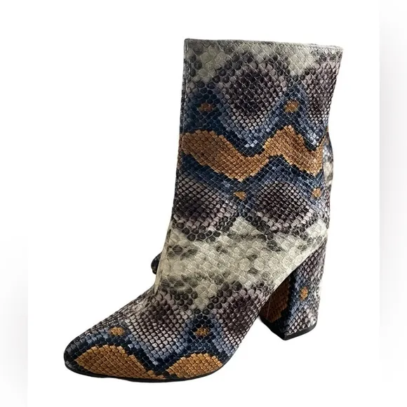 The Limited Erica Multicolor Snake Print Mid Calf Block Heel Boots Size 6