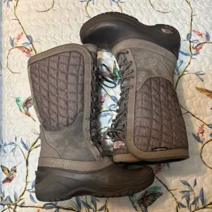 The North Face Gray Winter &amp; Rain Boots with Quilted Upper and Thick Rubber Sole