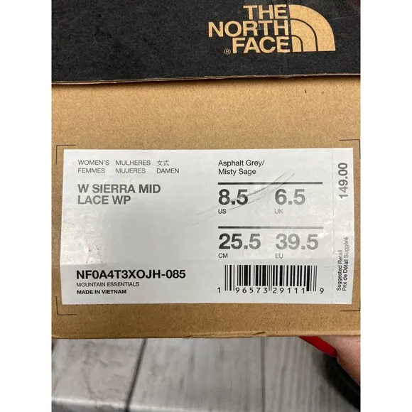 The North Face Sierra Mid Lace WP Boots Waterproof Winter Asphalt Grey 8.5