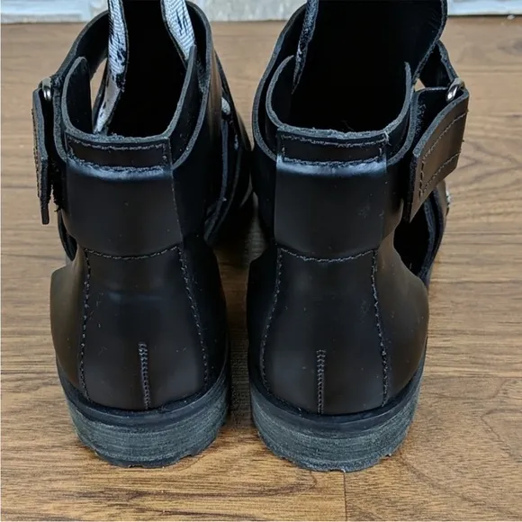 Tibi black &amp; white monochrome pointed toe strapped zip up cut-out ankle boots
