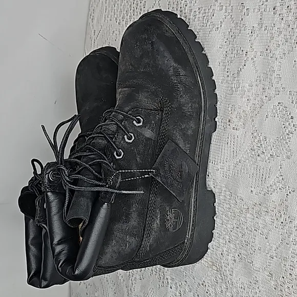 Timberland 6&quot; padded collar waterproof black suede leather boots sz 7.5