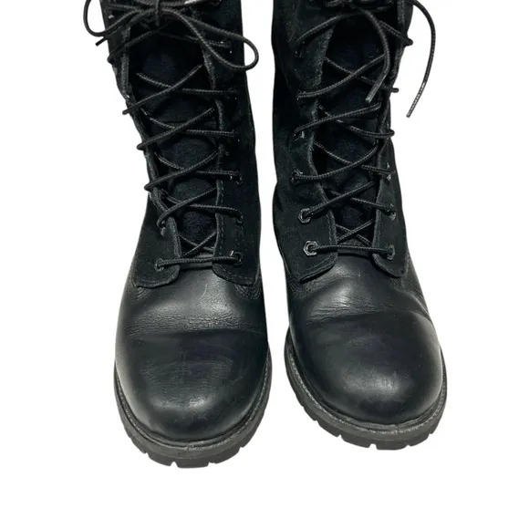 Timberland Black Leather Teddy Fleece Waterproof Fold Down Boots Lace Up Sz 9