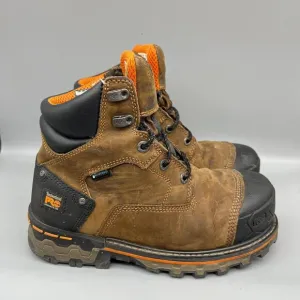 Timberland Boots Mens 8 Brown Leather Boondock 6&quot; Composite Toe Waterproof