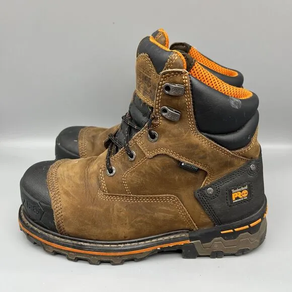 Timberland Boots Mens 8 Brown Leather Boondock 6&quot; Composite Toe Waterproof