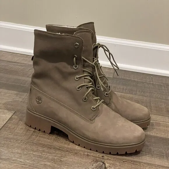 Timberland Jayne Waterproof Teddy Fleece Fold Down Nubuck Boots Women Sz 9.5 EUC