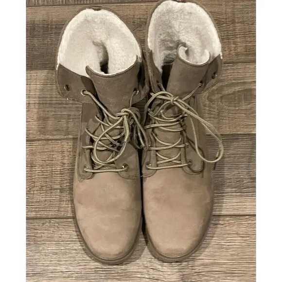 Timberland Jayne Waterproof Teddy Fleece Fold Down Nubuck Boots Women Sz 9.5 EUC