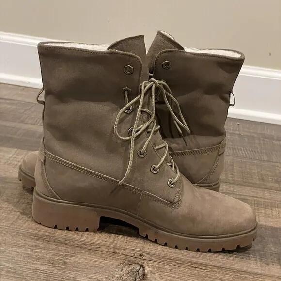 Timberland Jayne Waterproof Teddy Fleece Fold Down Nubuck Boots Women Sz 9.5 EUC