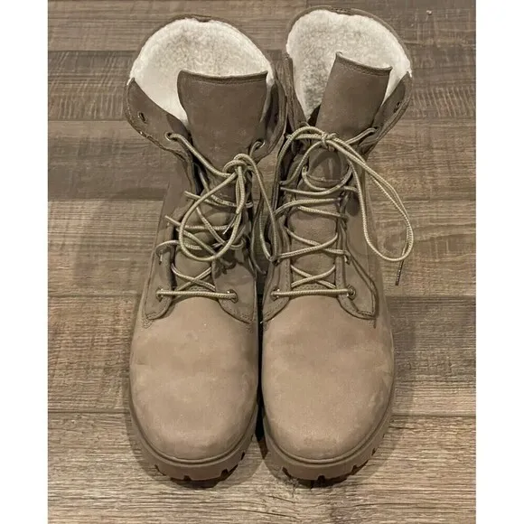 Timberland Jayne Waterproof Teddy Fleece Fold Down Nubuck Boots Women Sz 9.5 EUC