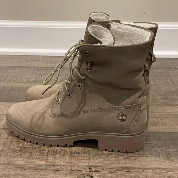 Timberland Jayne Waterproof Teddy Fleece Fold Down Nubuck Boots Women Sz 9.5 EUC
