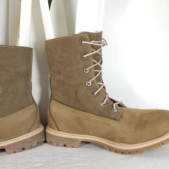 Timberland Women's Jayne US8M Brown Leather Fleece Lace Up Waterproof Boots