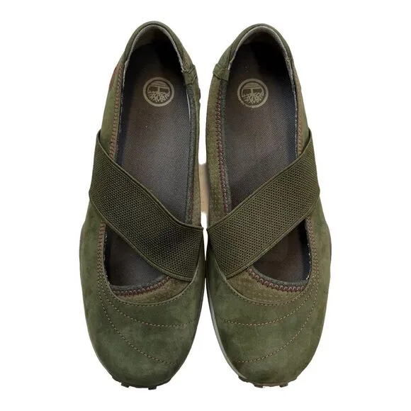 Timberland Womens Slip On Elastic Strap Mary Jane Sneaker Shoes Green Size 8.5M
