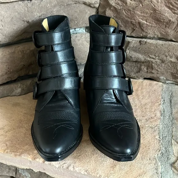 Toga Pulla Quadruple Buckle Western Ankle Boots‎ / Black / SZ 36 or 6