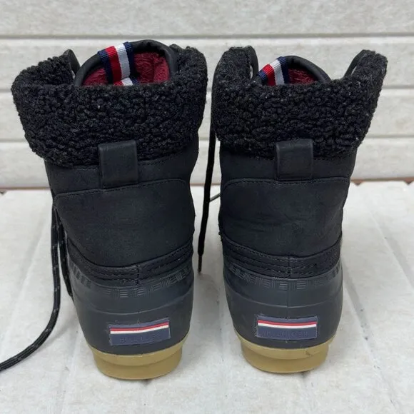 Tommy Hilfiger Black Waterproof Winter Duck Boots 9Sherpa Lining &amp; Rubber Soles
