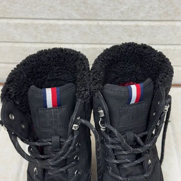 Tommy Hilfiger Black Waterproof Winter Duck Boots 9Sherpa Lining &amp; Rubber Soles