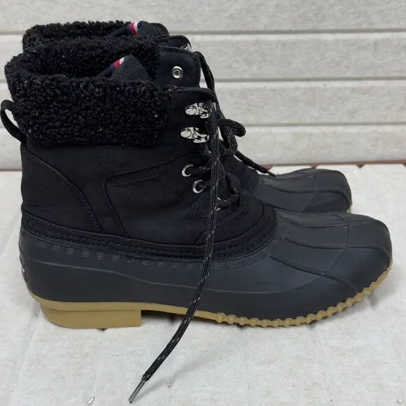 Tommy Hilfiger Black Waterproof Winter Duck Boots 9Sherpa Lining &amp; Rubber Soles