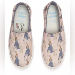 Toms Disney Sleeping‎ Beauty Youth Luca Slip-On Shoes sneakers pink blue size 6Y