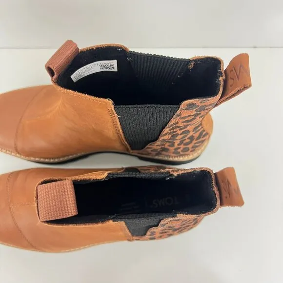 TOMS Women's Dakota Water Resistant Leather Chelsea Boots leopard print Size 9 M