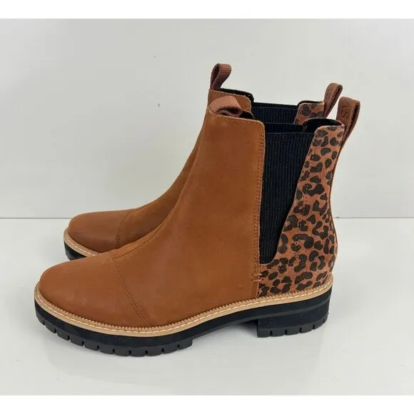 TOMS Women's Dakota Water Resistant Leather Chelsea Boots leopard print Size 9 M