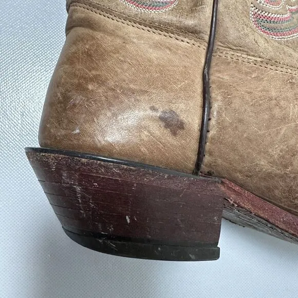 Tony Lama Boots Womens 8B Cowgirl Tan Neutral Leather Snip Toe Western Rodeo