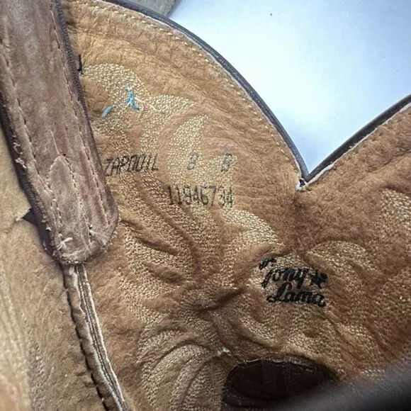 Tony Lama Boots Womens 8B Cowgirl Tan Neutral Leather Snip Toe Western Rodeo