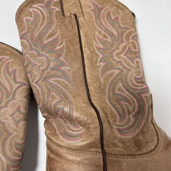 Tony Lama Boots Womens 8B Cowgirl Tan Neutral Leather Snip Toe Western Rodeo