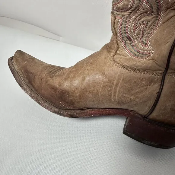 Tony Lama Boots Womens 8B Cowgirl Tan Neutral Leather Snip Toe Western Rodeo