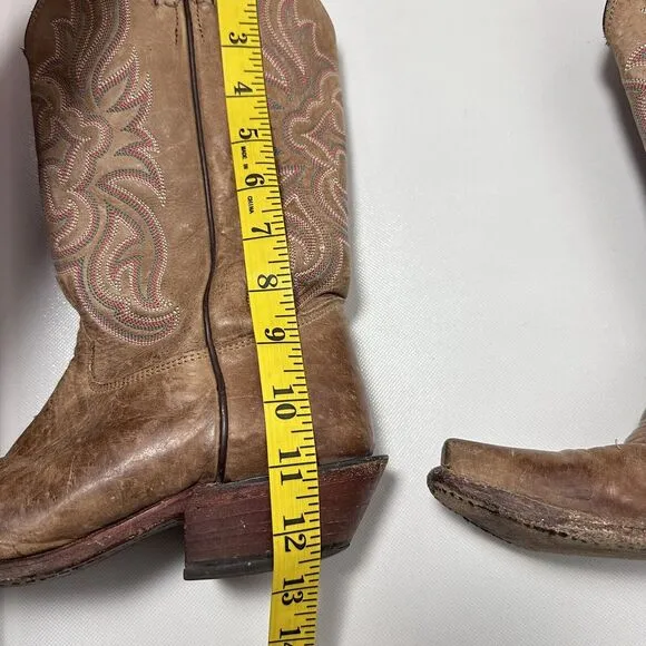 Tony Lama Boots Womens 8B Cowgirl Tan Neutral Leather Snip Toe Western Rodeo