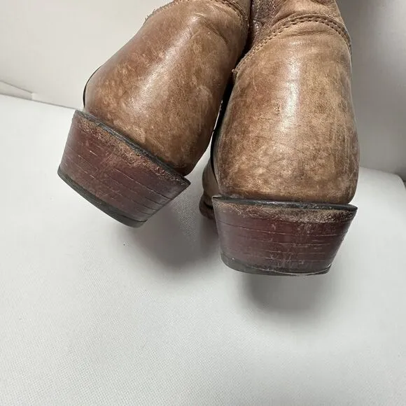 Tony Lama Boots Womens 8B Cowgirl Tan Neutral Leather Snip Toe Western Rodeo