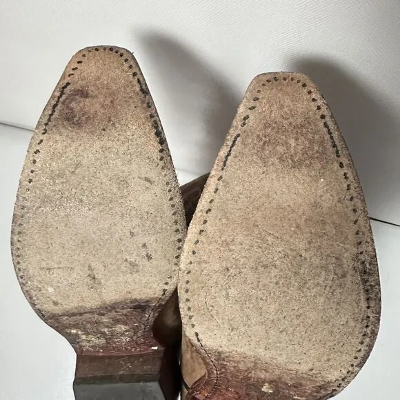 Tony Lama Boots Womens 8B Cowgirl Tan Neutral Leather Snip Toe Western Rodeo
