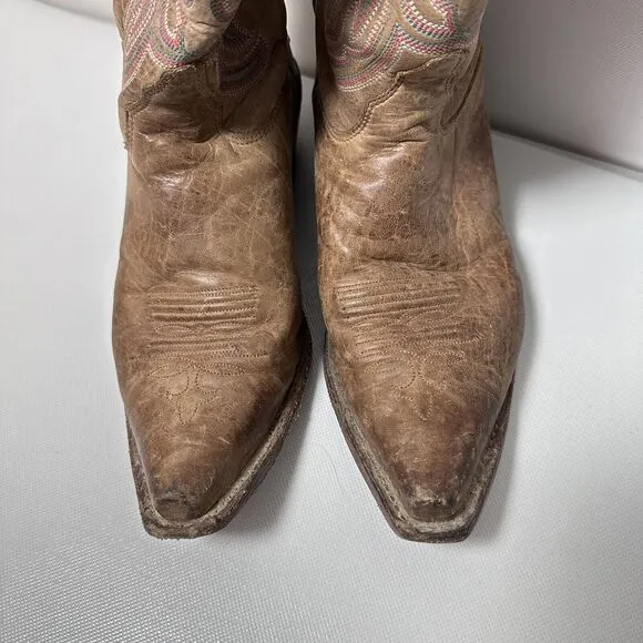 Tony Lama Boots Womens 8B Cowgirl Tan Neutral Leather Snip Toe Western Rodeo