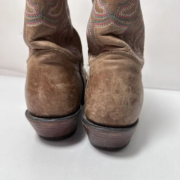 Tony Lama Boots Womens 8B Cowgirl Tan Neutral Leather Snip Toe Western Rodeo