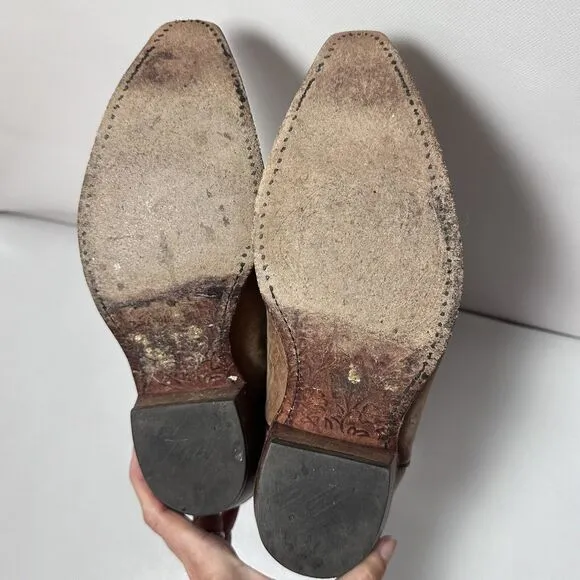 Tony Lama Boots Womens 8B Cowgirl Tan Neutral Leather Snip Toe Western Rodeo