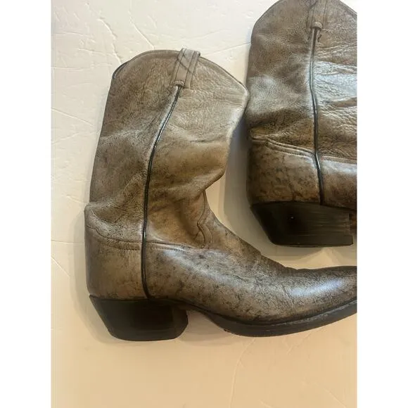 Tony Lama Gray Cowboy Boots Men’s 9 D Style 6434 Leather Pointed Toe Embroidered