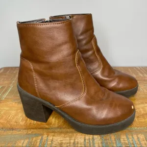 TOPSHOP Brown Leather Heeled Ankle Boots size 36