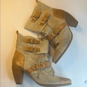Topshop Women’s Distressed Ankle Boots Tan &amp; Cream Size 41 (US 10 Trendy Vintage
