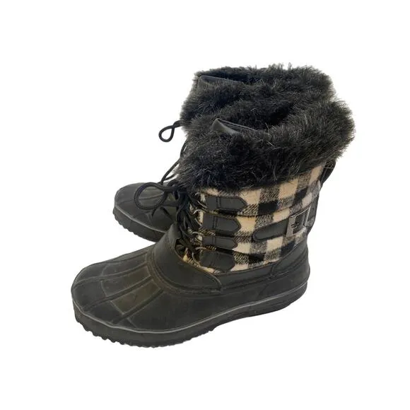 Torrid Plaid Faux Fur Trim Lace Up Duck Boots Winter NWOT Sz 9 Water Resistant