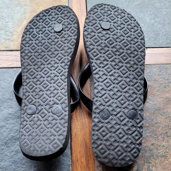Tory Burch Black Floral Gold Flip Flop Sandals