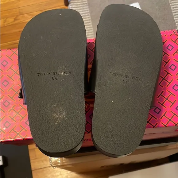 Tory Burch Black Sandals with Gold Buckles