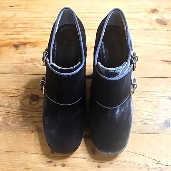 Tory Burch Blue Gray Velvet Carley Ankle Boots Booties