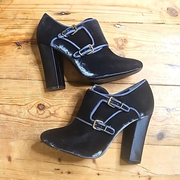 Tory Burch Blue Gray Velvet Carley Ankle Boots Booties
