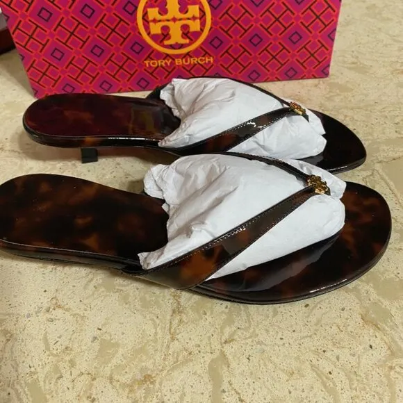 Tory Burch Capri Tortoiseshell Medallion Flip Flop Sandals (Orig. $278) w/tax