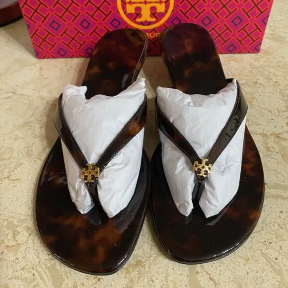 Tory Burch Capri Tortoiseshell Medallion Flip Flop Sandals (Orig. $278) w/tax