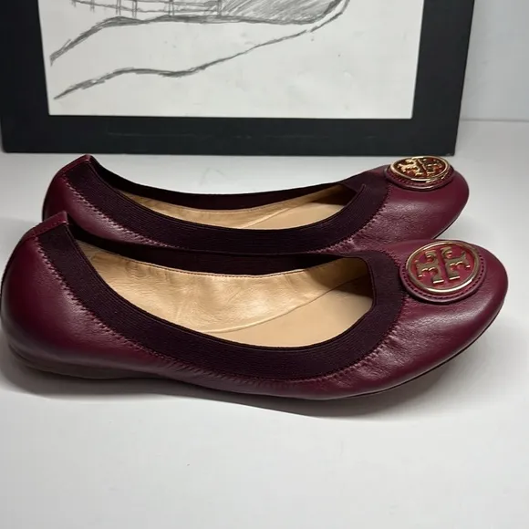 Tory Burch Caroline 2 Ballet Nellie Nappa Leather Elastic Women’s Size 8M