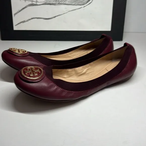 Tory Burch Caroline 2 Ballet Nellie Nappa Leather Elastic Women’s Size 8M