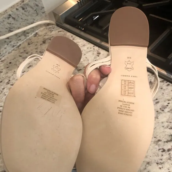 Tory Burch Cream Gold Sandals with Ornate Medallions