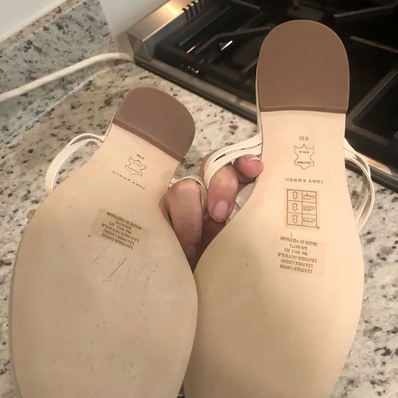 Tory Burch Cream Gold Sandals with Ornate Medallions
